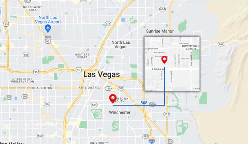 Map Showing Our Title Loan Office Location Near Sunrise Manor, NV